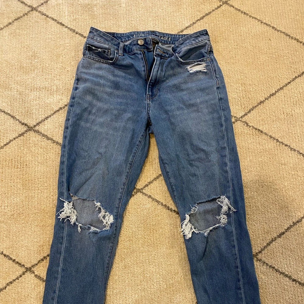 AE Distressed Mom Jeans